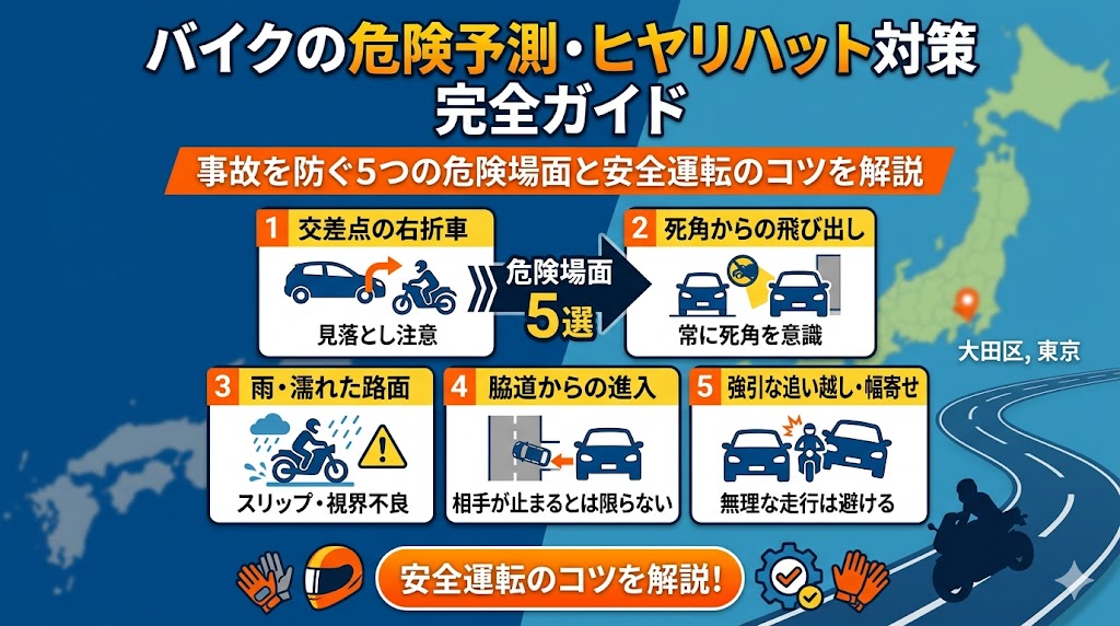 バイクの危険予測・ヒヤリハット対策完全ガイド2026年版｜事故を防ぐ5つの危険場面と安全運転のコツ