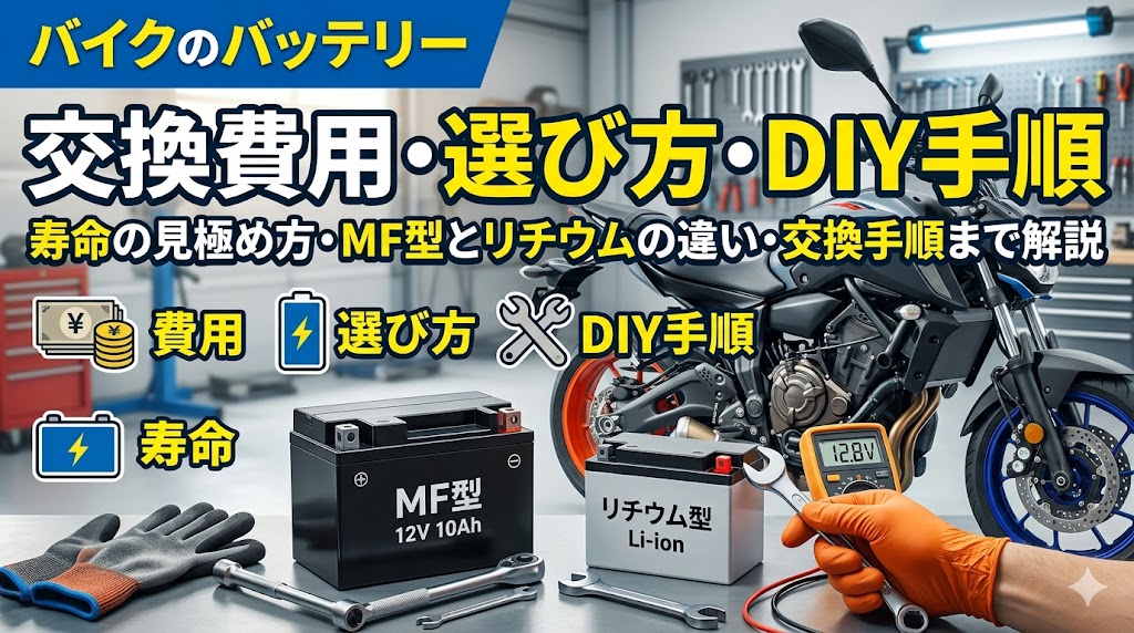 バイクのバッテリー交換費用・選び方・DIY手順2026年版｜寿命の見極め方・MF型とリチウムの違い