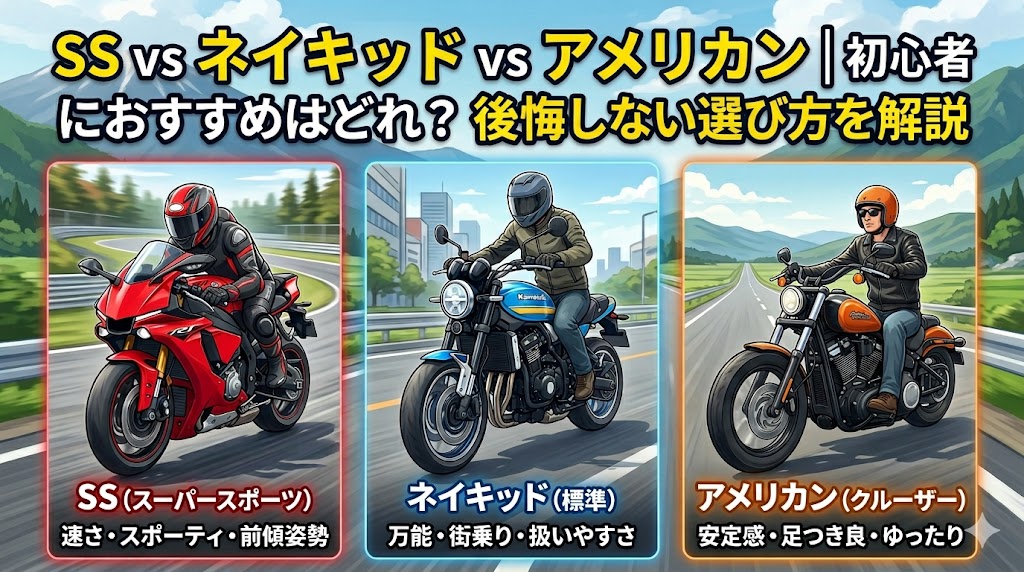 SS・ネイキッド・アメリカンの違いと初心者向けバイク選び｜後悔しない判断基準2026年版