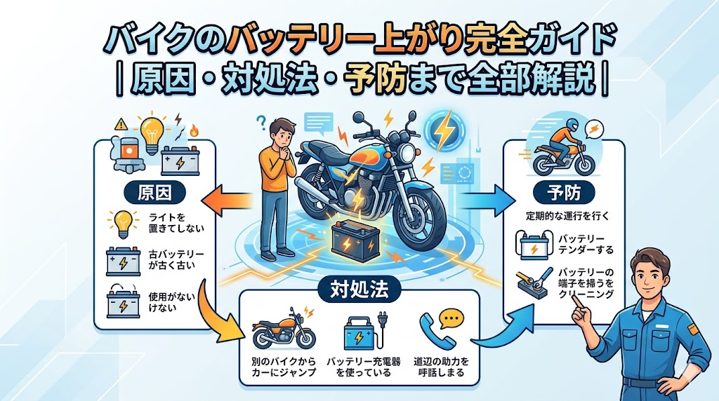 バイクのバッテリー上がり完全ガイド｜原因・ジャンプスターター・充電器・予防法まで2026年版