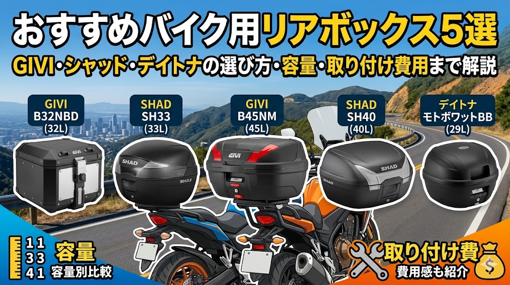 バイク用リアボックスおすすめ5選2026年版｜GIVI・シャッド・デイトナの選び方・容量・取り付け費用