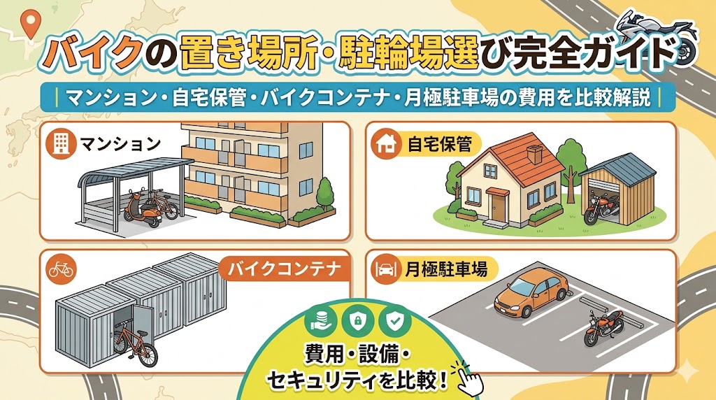 バイクの置き場所・駐輪場選び完全ガイド2026年版｜マンション・自宅・バイクコンテナ・月極駐車場の費用比較