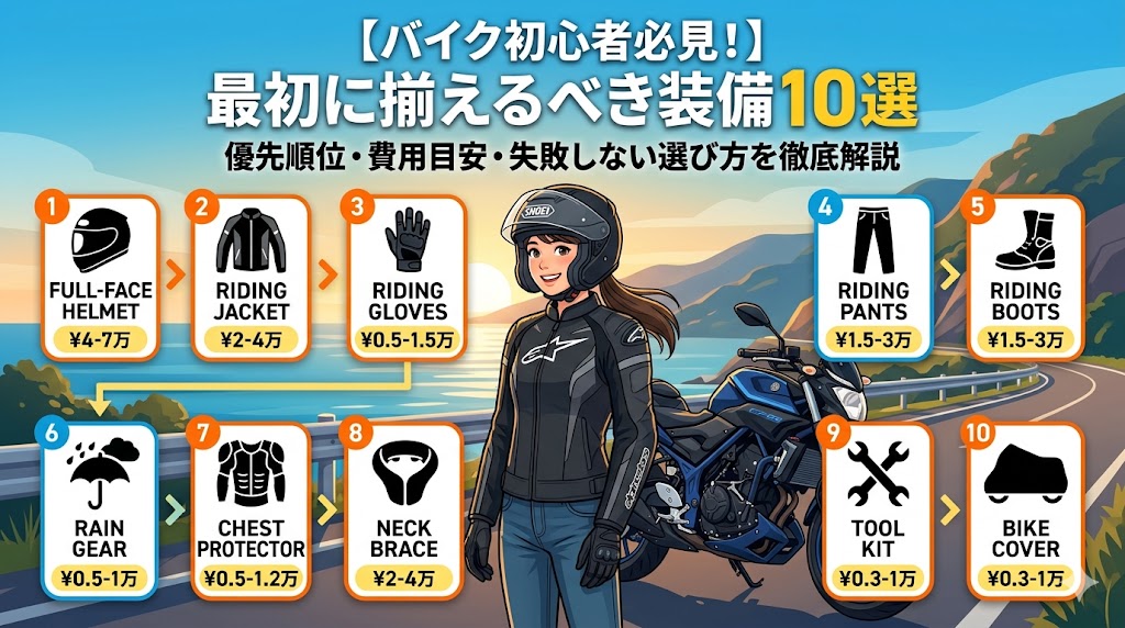バイク初心者が最初に揃えるべき装備10選｜優先順位・費用目安・失敗しない選び方2026年版