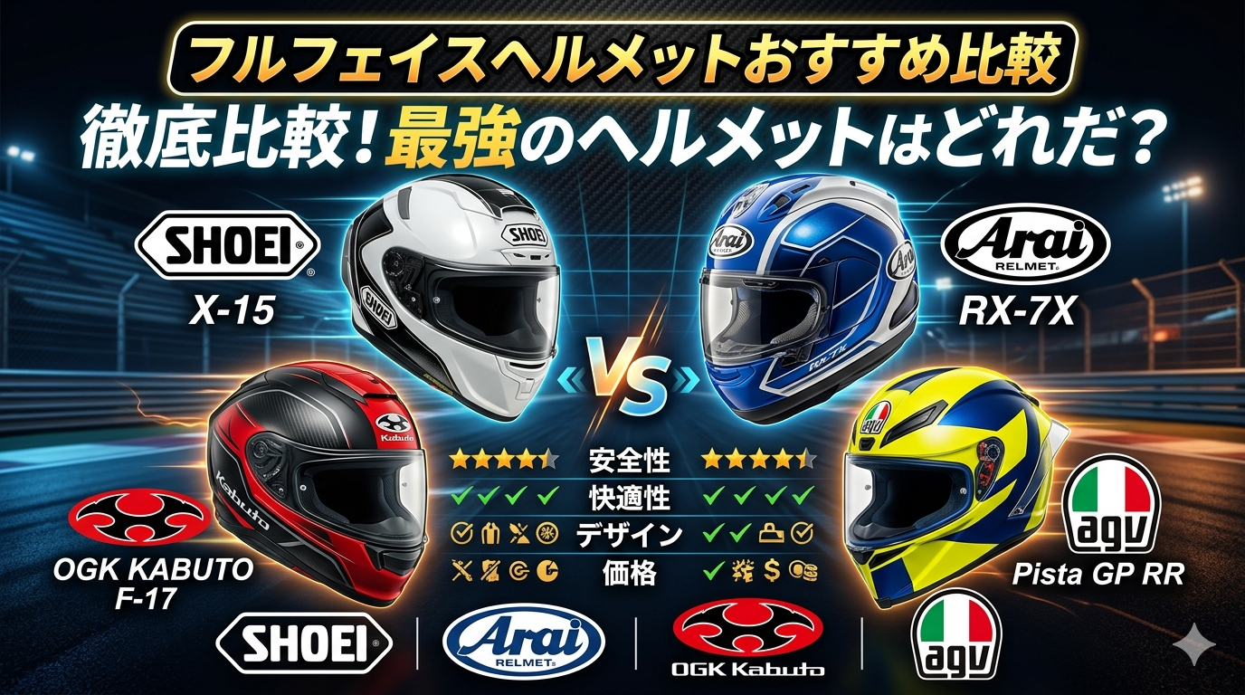 SHOEI・Arai・OGK KABUTO・AGVフルフェイスヘルメット比較イメージ