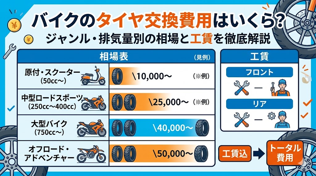 バイクのタイヤ交換費用をジャンル・排気量別に徹底解説｜2026年版工賃相場ガイド