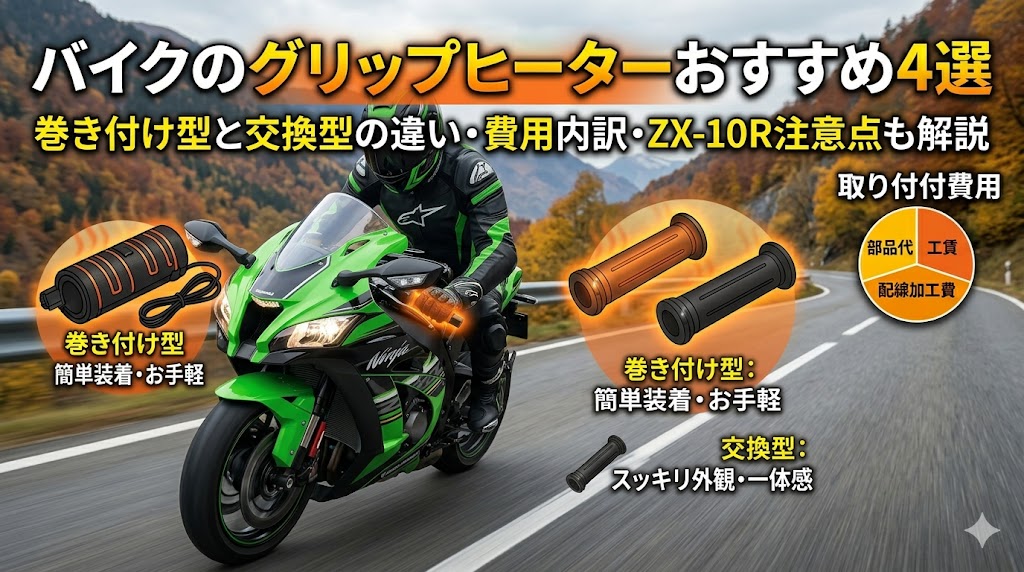 バイクのグリップヒーターおすすめ5選2026年版｜巻き付け型・交換型の違い・取り付け費用・ZX-10Rの注意点