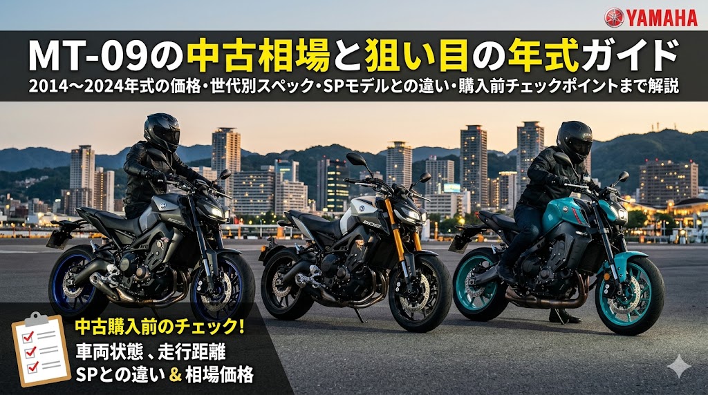 MT-09の中古相場と狙い目年式ガイド2026年版｜2014〜2024年式の価格・世代別スペック・SPモデルとの違い