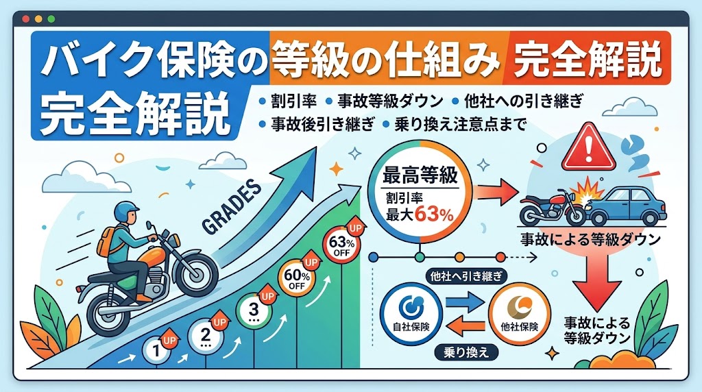 バイク保険の等級の仕組み完全解説｜割引率・等級ダウン・引き継ぎ注意点2026年版