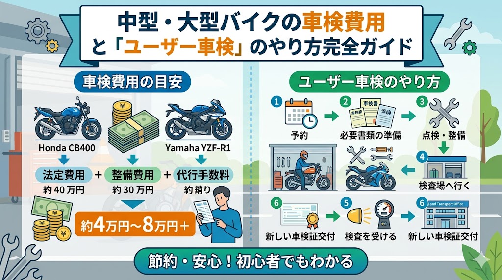 中型・大型バイクの車検費用とユーザー車検のやり方完全ガイド2026