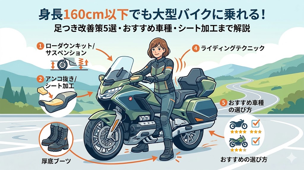 身長160cm以下でも大型バイクに乗れる？足つき改善策5選・おすすめ車種・シート加工2026年版