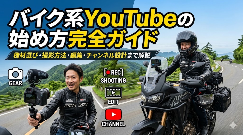 バイク系YouTubeの始め方完全ガイド2026年版｜機材選び・撮影方法・編集・チャンネル設計まで解説