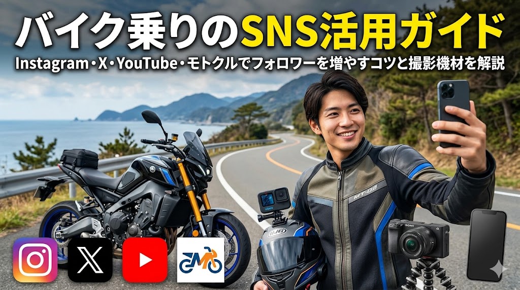 バイク乗りのSNS活用ガイド｜Instagram・X・YouTube・モトクルでフォロワーを増やすコツと撮影機材