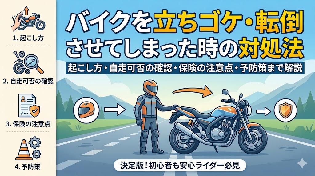 バイクを立ちゴケ・転倒させてしまった時の対処法2026年版｜起こし方・自走可否の確認・保険の注意点・予防策