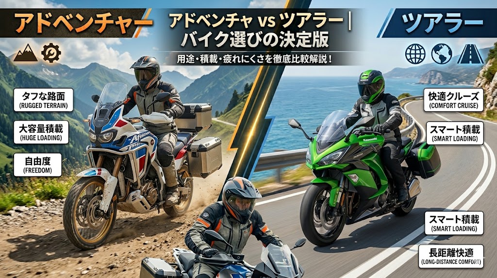 アドベンチャーバイクvsツアラーバイクどっちを選ぶ？用途・積載・疲れにくさを比較解説