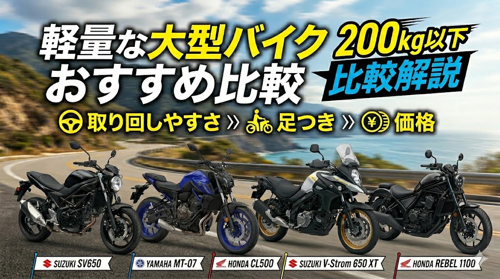 軽量な大型バイクおすすめ比較｜200kg以下の取り回しやすい大型バイクを足つき・価格で比較解説