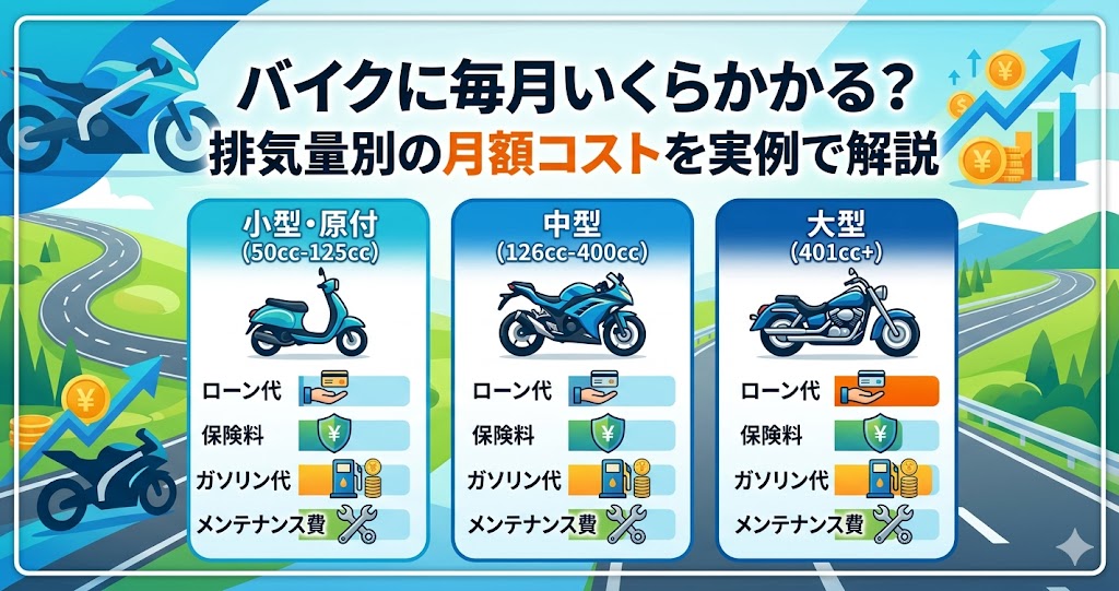 バイクに毎月いくらかかる？排気量別の月額コスト（ローン・保険・ガソリン・メンテ）を実例で解説