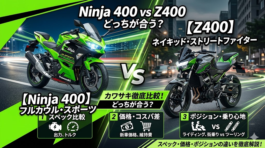 Ninja400 vs Z400 どっちが合う？2025年最新スペック・価格差・ポジションの違いを徹底比較
