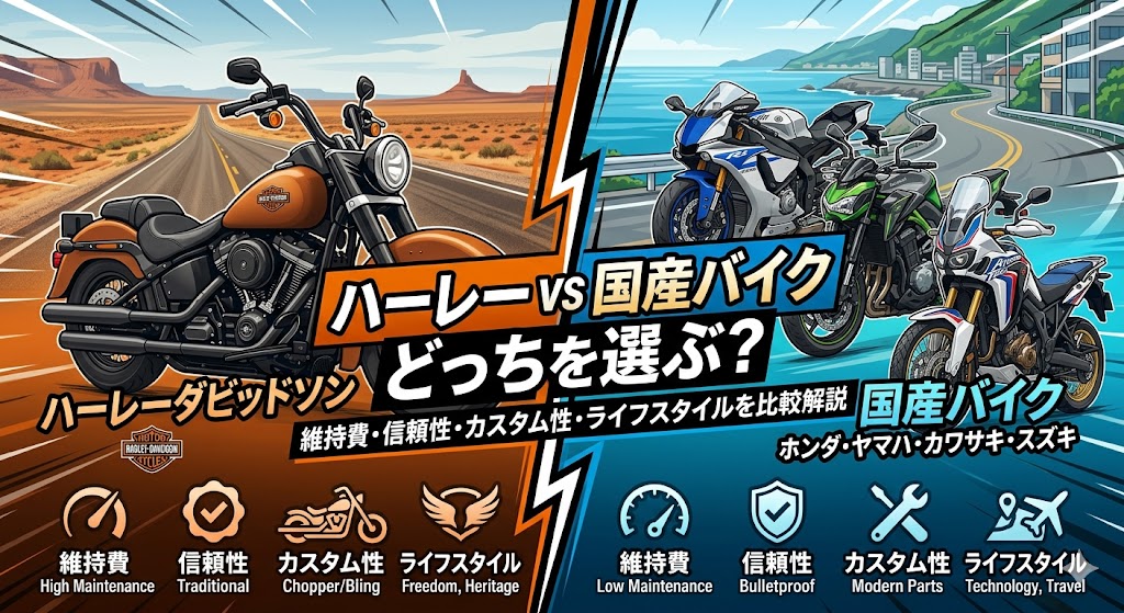 ハーレーvs国産バイクどっちを選ぶ？維持費・信頼性・カスタム性・ライフスタイルを比較解説