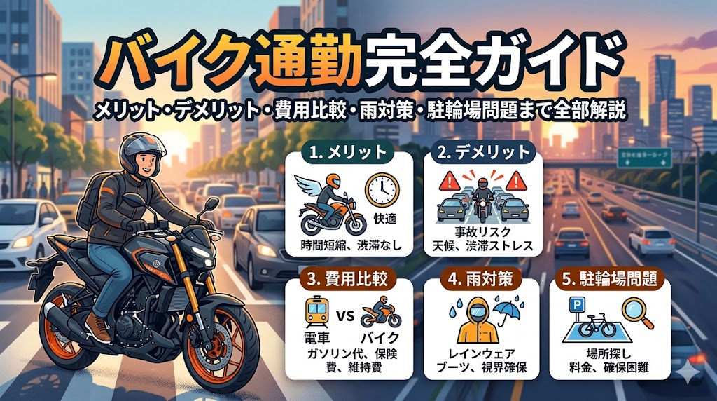 バイク通勤完全ガイド2026年版｜メリット・デメリット・費用比較・雨対策・駐輪場問題まで全部解説