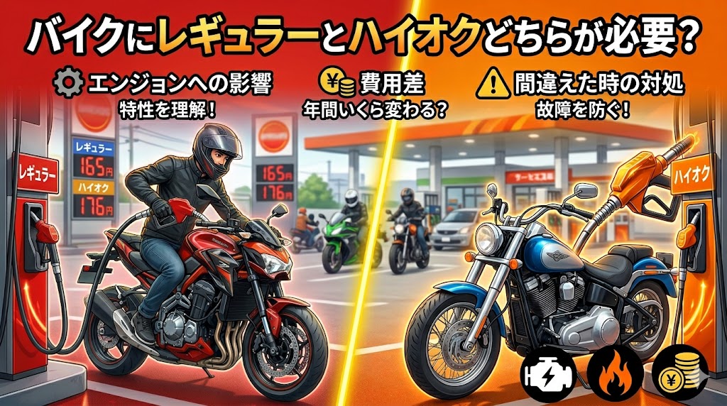 バイクにレギュラーとハイオクどちらが必要？エンジンへの影響・費用差・間違えた時の対処まで解説