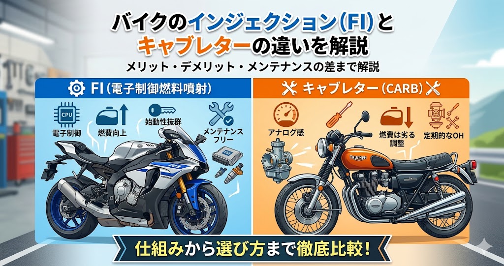 バイクのインジェクション（FI）とキャブレターの違いを解説｜メリット・デメリット・メンテナンスの差まで解説