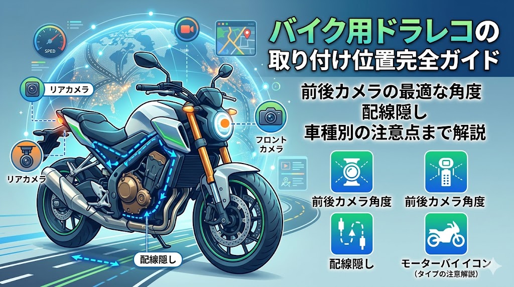 バイク用ドラレコの取り付け位置完全ガイド｜前後カメラの最適な角度・配線隠し・車種別の注意点まで解説